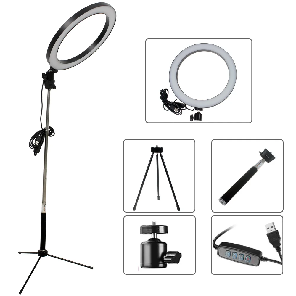10 дюймов Selfie Ring Light двухцветная лампа с штатив-Трипод стойка для трансляция макияж светодиодный настольный кольцо свет мини светодиодный Камера свет
