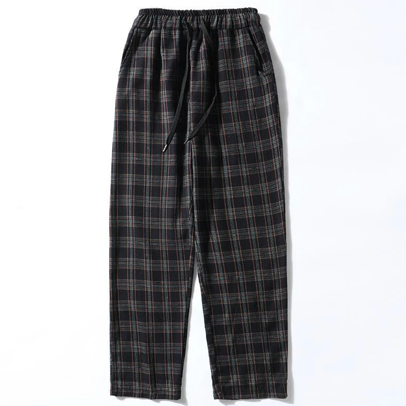 

Casual Pants Men Plaid Wide Leg Loose Vintage Straight Trousers Mens Simple All-match Ins Chic Trendy Korean Streetwear Harajuku