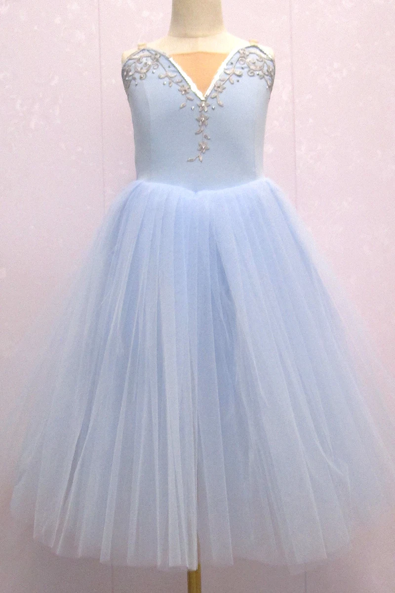 Голубое балетное платье длинное фатиновое для взрослых Женский балетный костюм