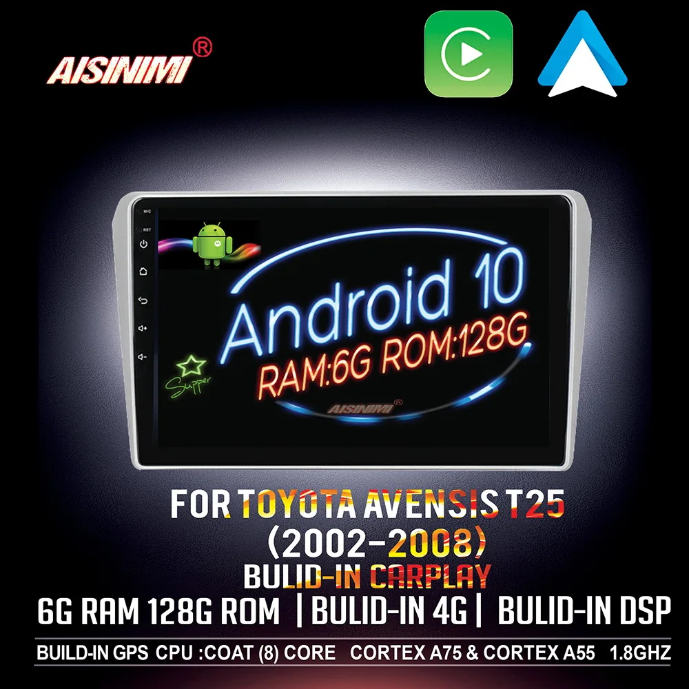 AISINIMI 6G + 128G Android 10 автомобильный Dvd-плеер навигация для Toyota Avensis T25 2002-2008 аудио Gps