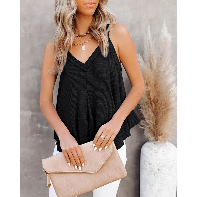 

Solid Color Irregular Hem V-neck Camisole Sleeveless Loose Top Hedging Camisole