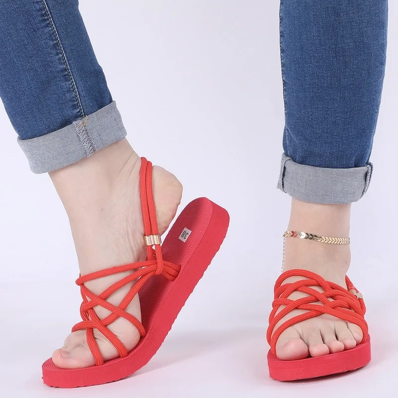 

2021 Summer Rope Sandals Shoes Woman Casual Braided with Traditional Creativity Fashion Flats Sandal Women Beach Shoes Sandalias