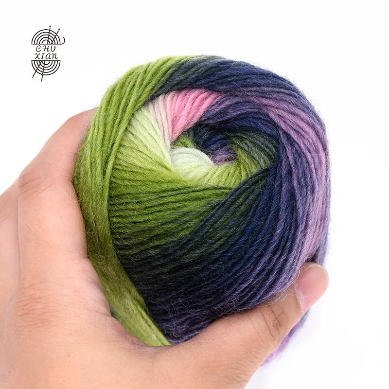 Длинная Радужная шерстяная окрашенная пряжа из чистой шерсти женские шали шляпа