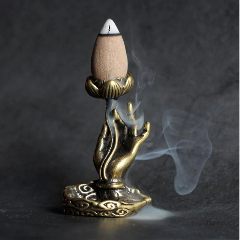 

Retro Backflow Copper Incense Tea Ceremony Ornament Pour Fragrance Insert Zen Buddha Hall Lotus Incense Holder Home Decor