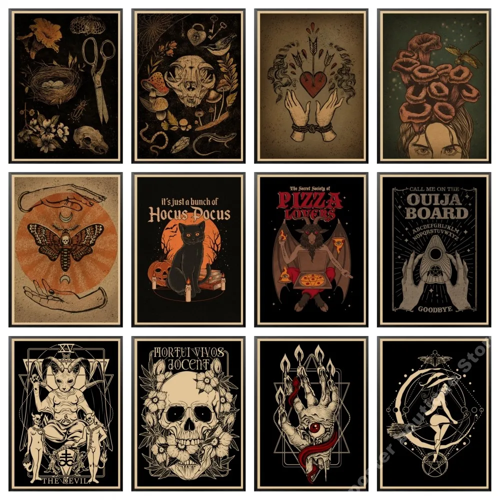 Винтажные настенные постеры из крафт-бумаги с ведьмой в европейском стиле