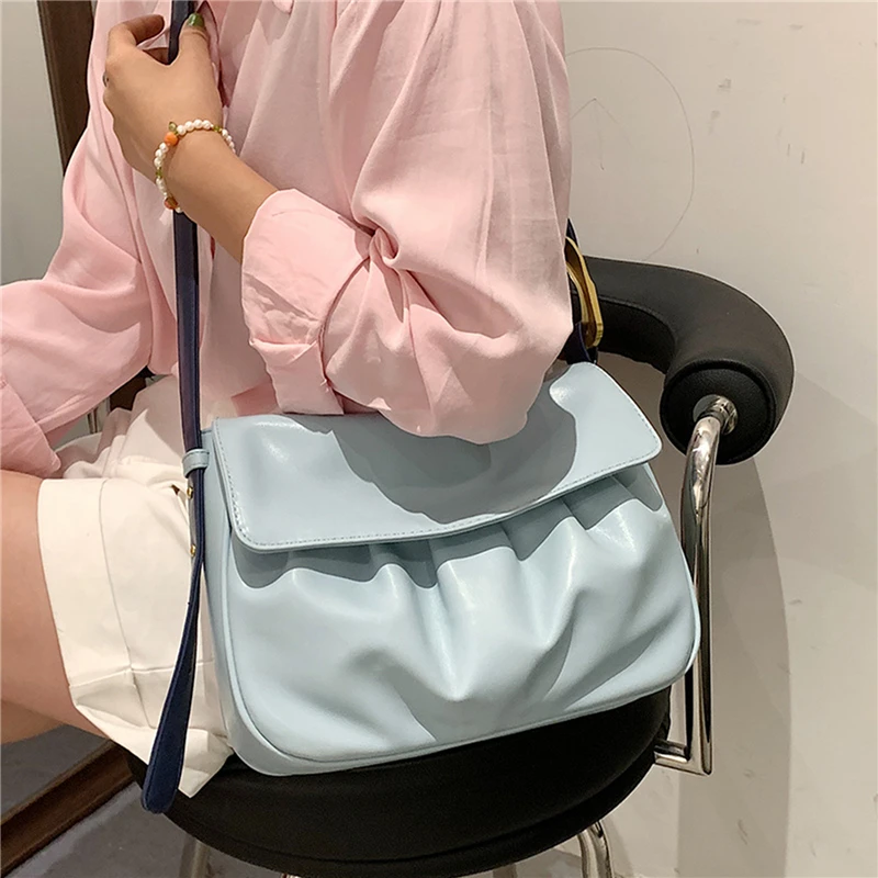 

Branded Design Simple Flap Soft PU Leather Shoulder Crossbody Bag For Women 2021 Trends Solid School Handbags
