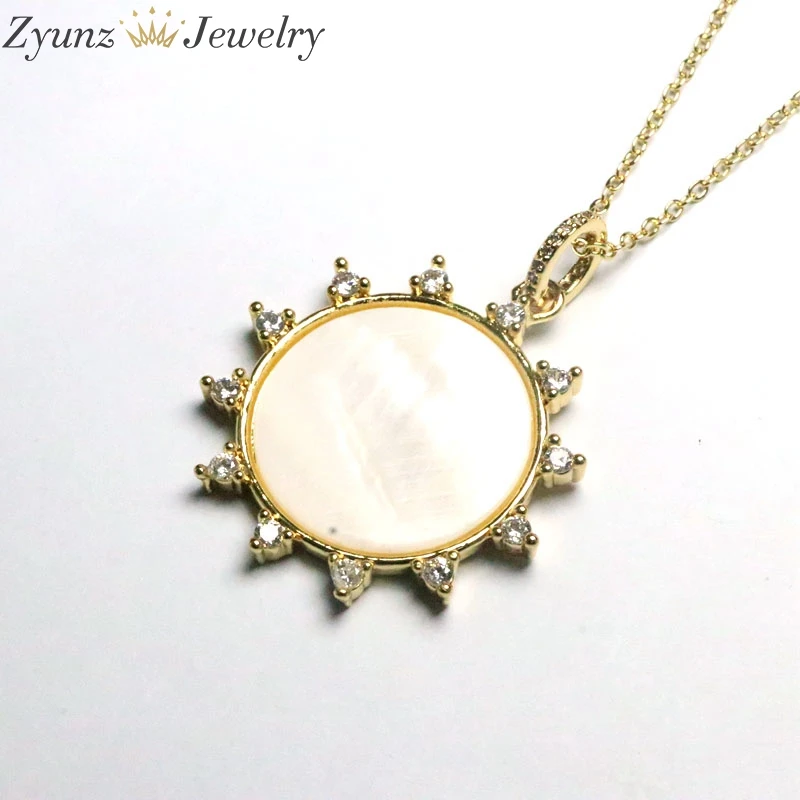 

5PCS, Female CZ Necklace Crystal Zirconia Round Shaped Gold Color Fashion Mother Of Pearl CZ Crystal Necklace Women Gift