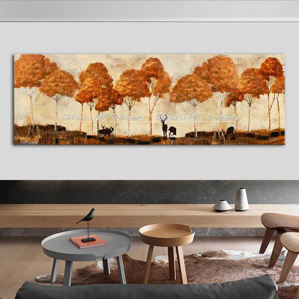 

Arthyx Hand Painted Jungle Elk Landscape Oil Painting On Canvas Abstract Animal Picture Wall Art For Living Room Home Decoration