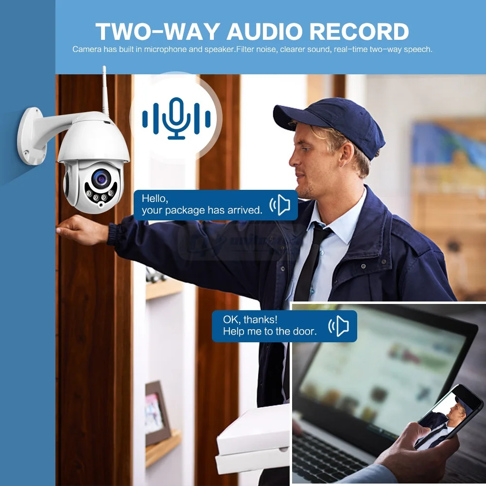 Беспроводная купольная камера 1080 P наружная Wifi PTZ IP безопасности двухсторонняя