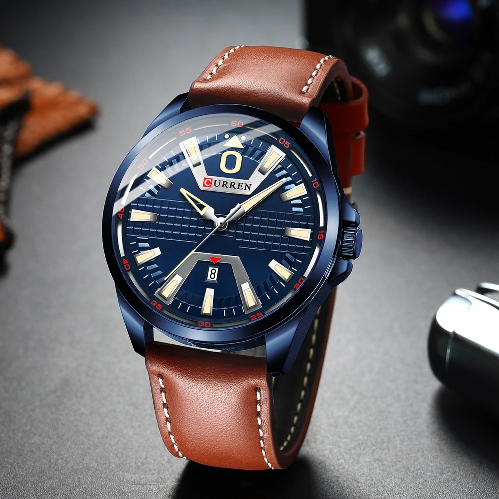 Часы CURREN Мужские кварцевые с кожаным ремешком брендовые Роскошные спортивные