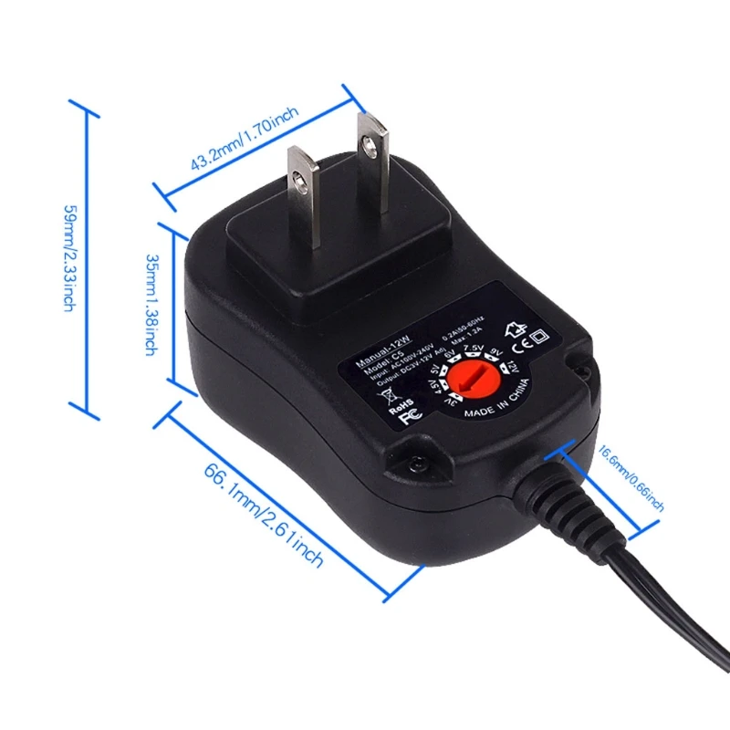 

Adjustable Voltage 3V 4.5V 5V 6V 7.5V 9V 12V US Plug Power Adapter Replace 2 to 8pcs C Size AM2 LR14 Battery Eliminator
