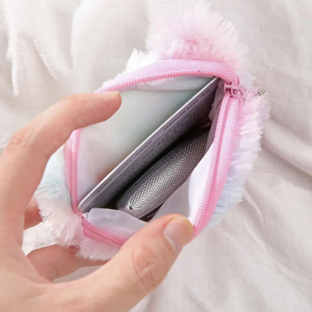 Мультяшный Плюшевый единорог кошелек для монет милый кот мех круг девочек клатч