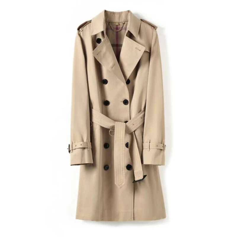 Double-breasted trench coat womens spring autumn new style cotton waterproof mid-length clothes slimming khaki куртки женские