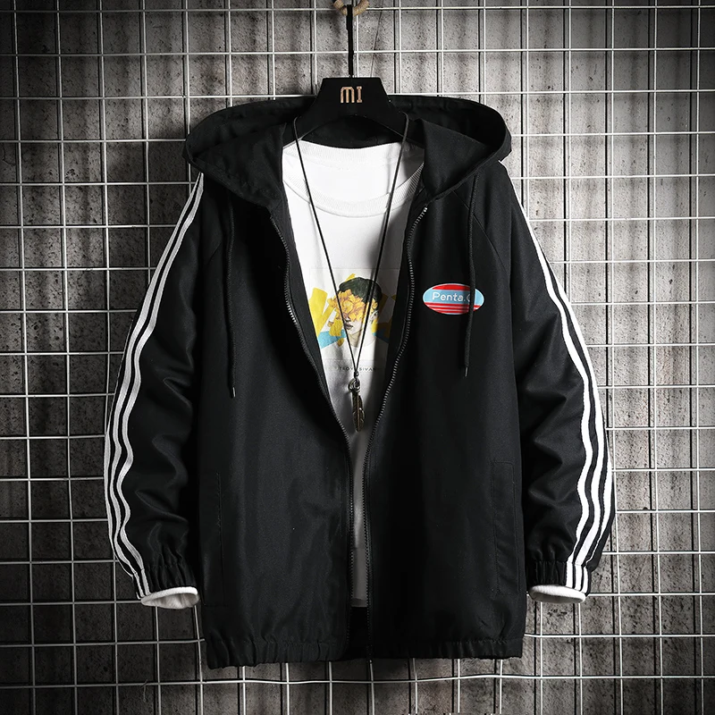 Мужская куртка с капюшоном желтая полосатая ветровка в стиле хип хоп|Мужские