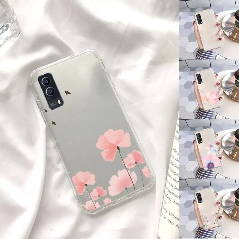

rose Phone Case Transparent For VIVO X 60 50 30 27 23 21 20 9 pro plus S i + Soft TPU Clear Mobile bags