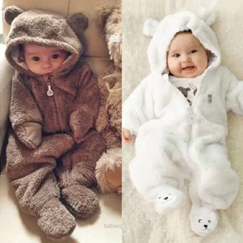 

Cute Newborn Baby Girl Boy Fuzzy Clothes Hooded Footies Jumpsuit Romper 0-24M