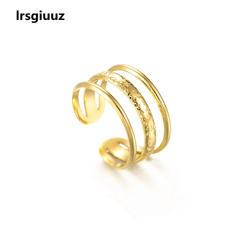 

European And American Ins Metal Wind Three Line Ring Female Gold Personalized Open Ring Adjustable Stainless Steel Index Ring