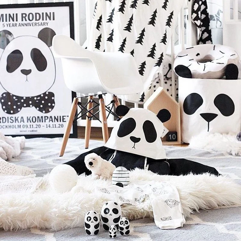 

Panda Storage Bag Basket Baby Kids Toy Clothes Canvas Laundry Basket Storage Bag Can Stand Nappy Bin Home Storage Bucket