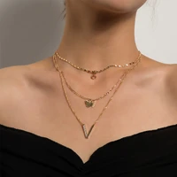new multi layer diamond studded v shaped butterfly drop necklaces for women pendant multilayer gold necklace lady jewelry gifts