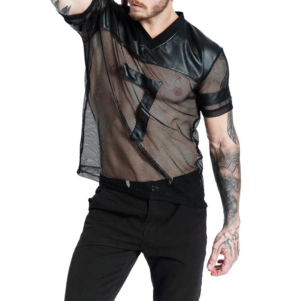 Футболка мужская Прозрачная с коротким рукавом и V образным вырезом|Мужские