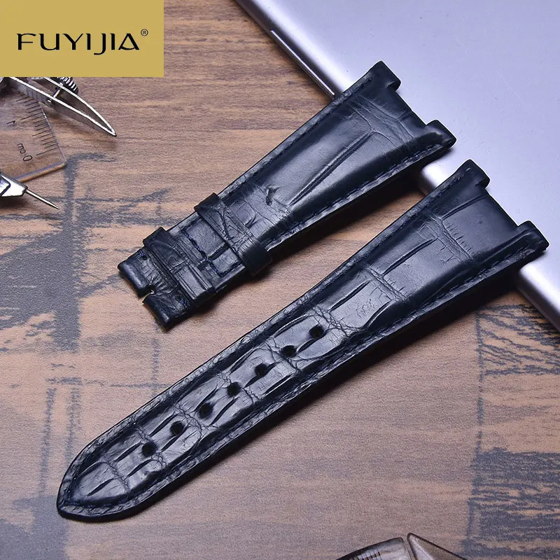 

FUYIJIA Men Women Custom NAUTILUS Watchbands Handmade Alligator Watch Band 25MM Crocodile Skin Belt Waterproof Top Brand Strap