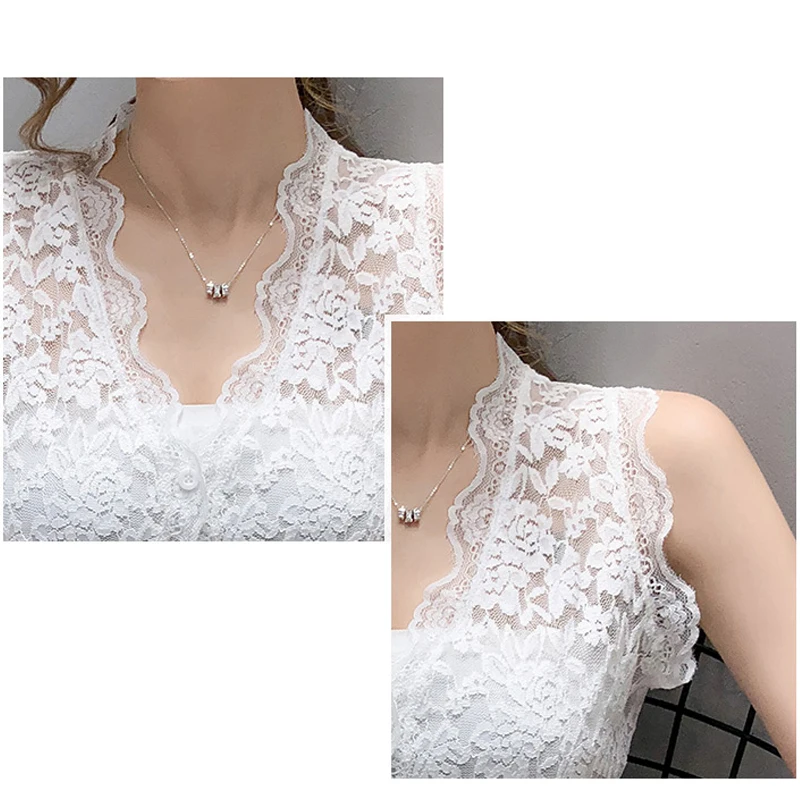 

Women Tank Top Lace Tank Sleeveless Tops 2021 New Summer Cardigan Slim V-neck Sexy Clothes Korean Bottoming Vest Blusas 13728