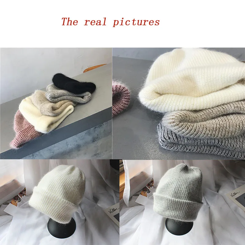 

Women knitted Winter Hat female Warm Rabbit fur beanie Girls Solid Bonnet women Skullies beanies Soft Hats wool beanies