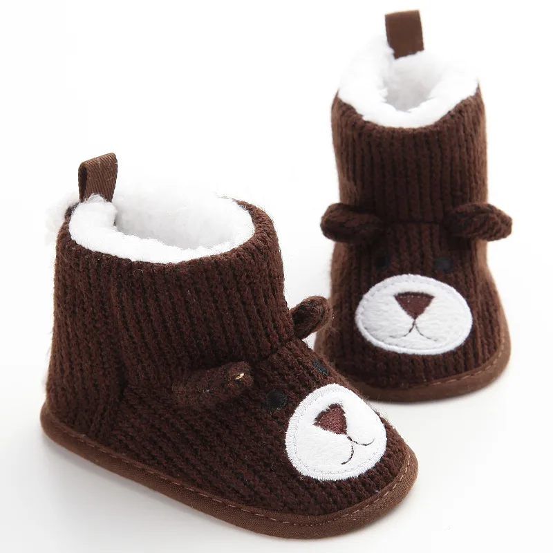 Newborn Baby Boys Girls Shoes Winter Cartoon Bear Baby Boots Knit Soft Sole Kids Snow Boots Baby Bear Shoes Baby Winter Boots