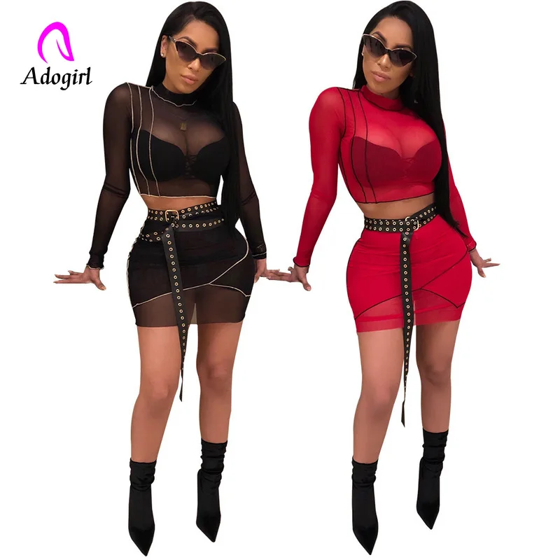 Сетчатый костюм женский 2018 Летняя Сексуальная перспективная одежда