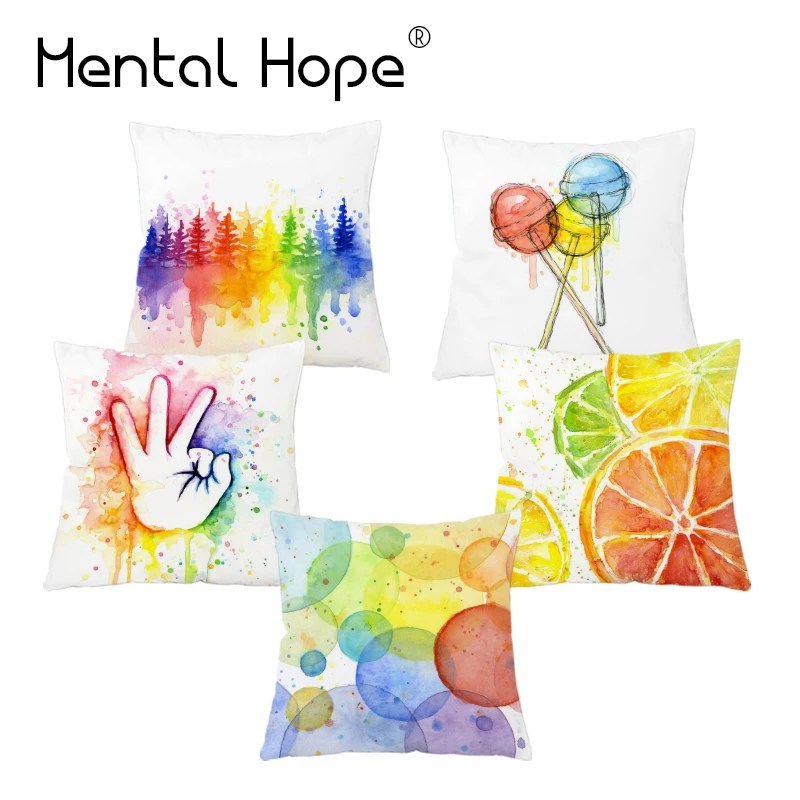 Rainbow Color Pritned Throw Pillow Cover Plush Cartoon Pattern Cushion Home Decor Square Decorative Pillowcase for Sofa | Дом и сад