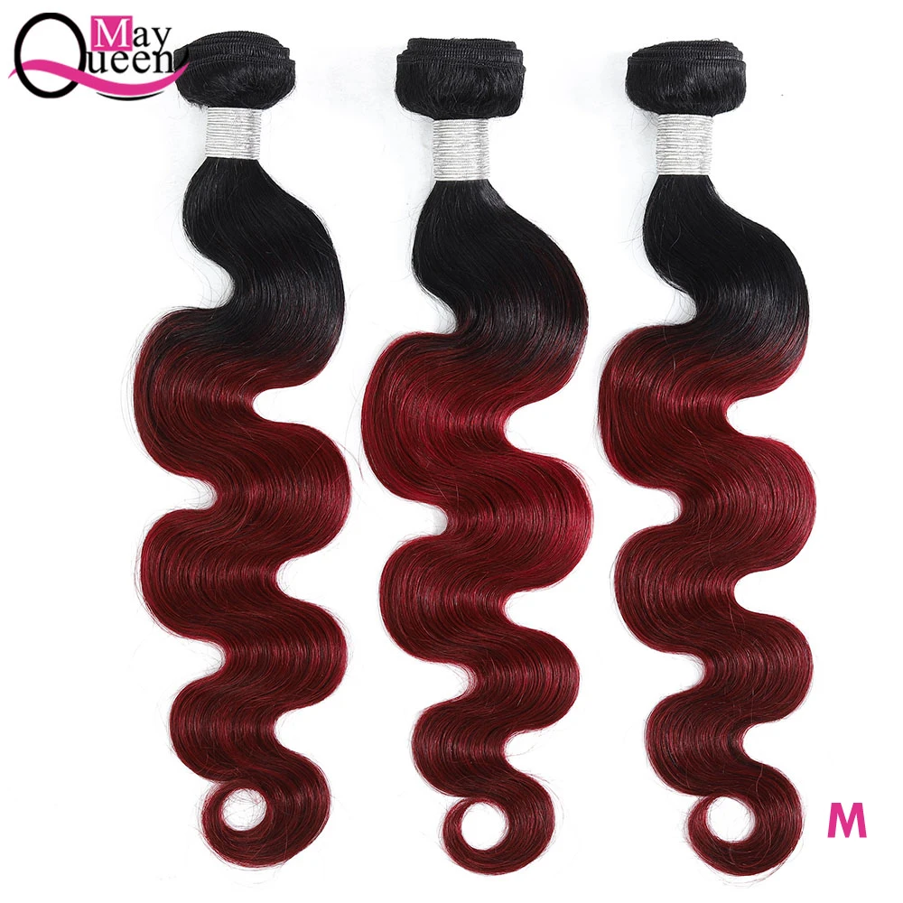 

May Queen Pre-colored Ombre Brazilian Body Wave Hair Burgundy Bundles T1B 99J Red Color Remy Human Hair Weave