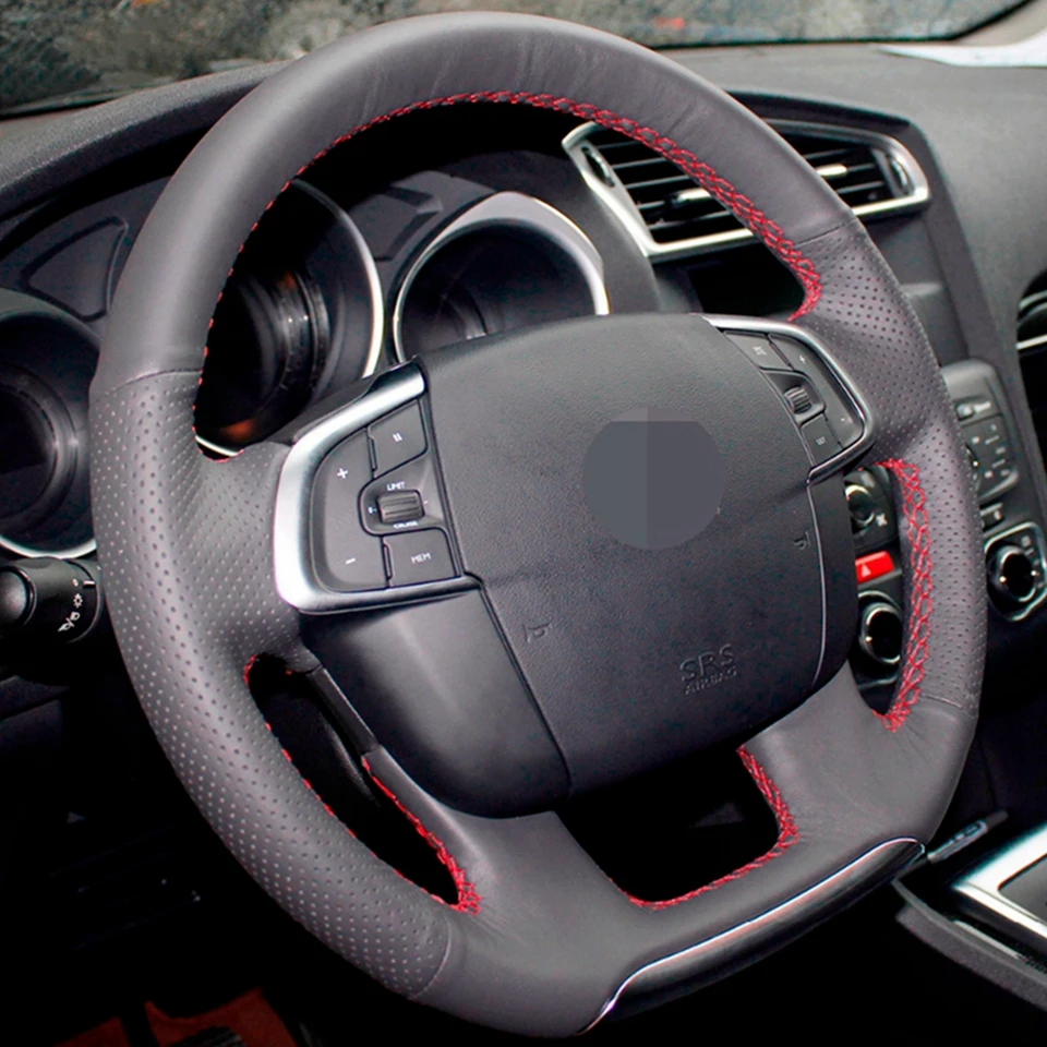 Черный чехол на руль из искусственной кожи ручной работы для Citroen C4 C4L 2011- DS4