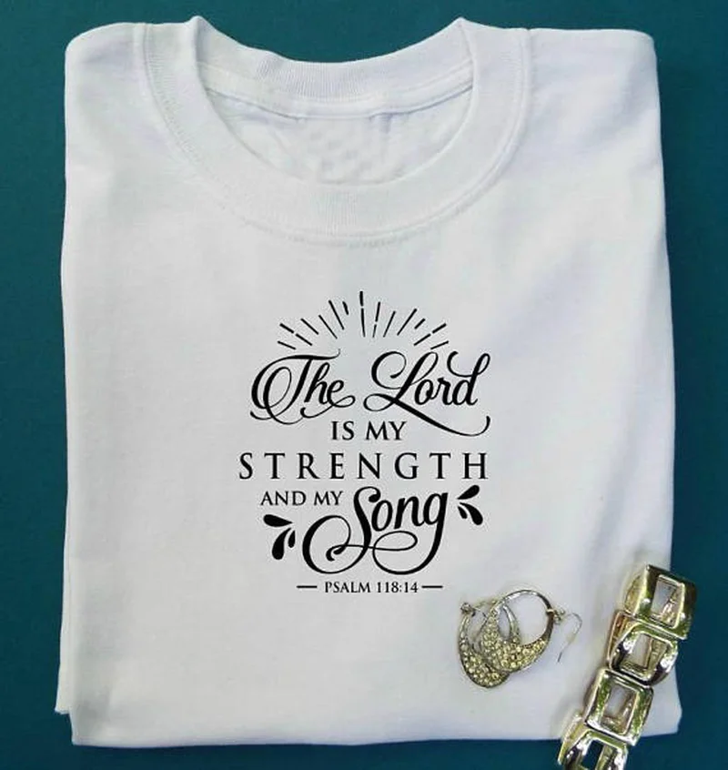 Женская футболка с надписью The Lord Is My Strength and Song | одежда