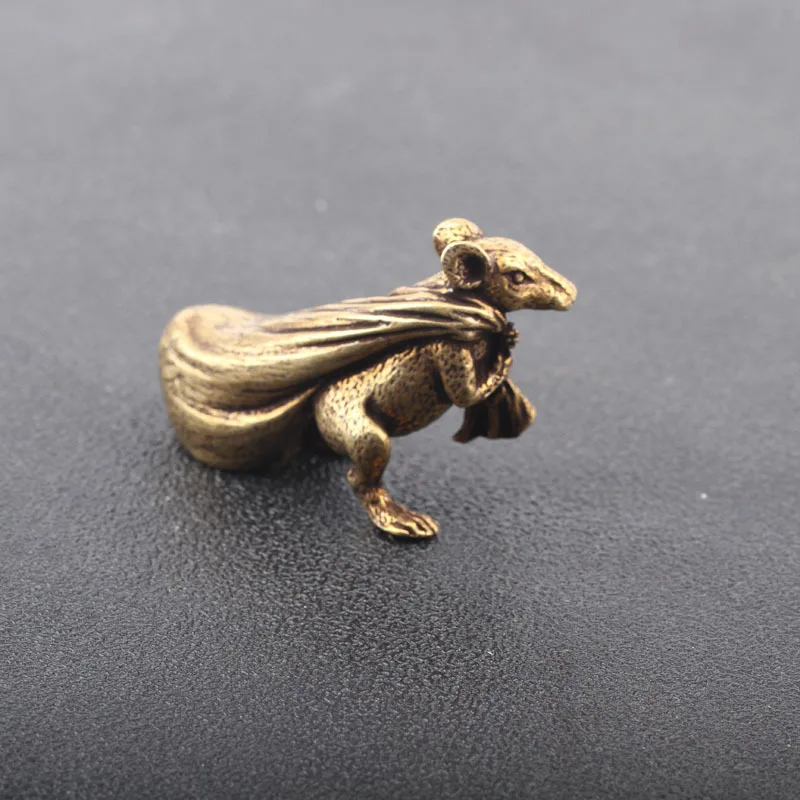 Feng Shui Ornaments Animal Statue Backpack Zodiac Gold Bag Lucky Rat Copper Handmade Miniature Figurines Vintage Home Decor | Дом и сад