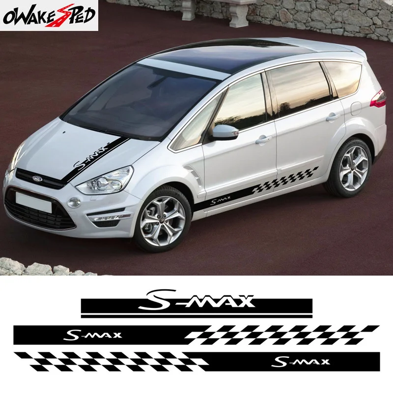 

Наклейка для кузова автомобиля, гоночный спортивный капот, полосы для Ford S-MAX, автомобильная дверь, боковая юбка, виниловые наклейки, внешние ...