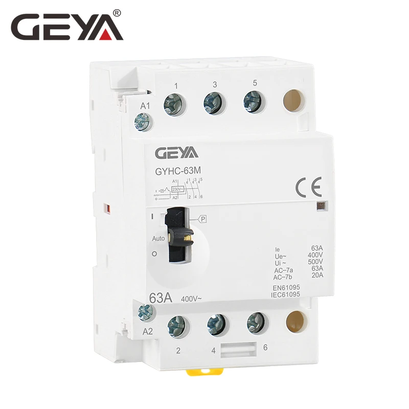 GEYA GYHC 3 фазы 40A 63A 3NO din рейку бытовой AC модульный контактор с ручным управлением