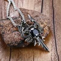 mens necklaces stainless steel double dragon cross sword pendant necklace for men vintage punk animal bike jewelry