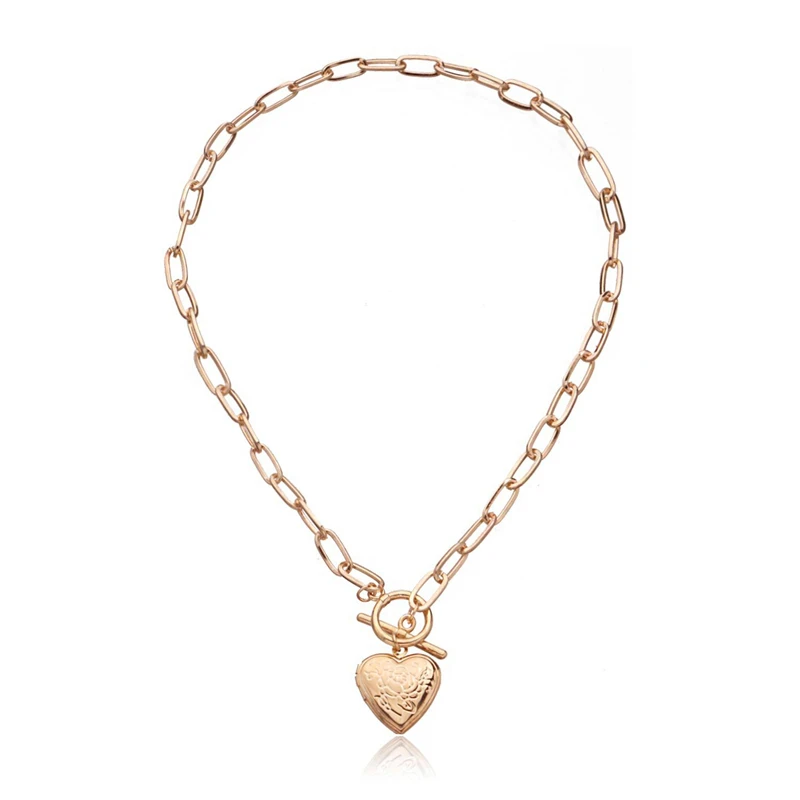 

Luxury Vintage OT Lock Choker Necklace Big Metal Opeanable Heart Pendant Necklaces Kpop Fashion Neck Chains for Women