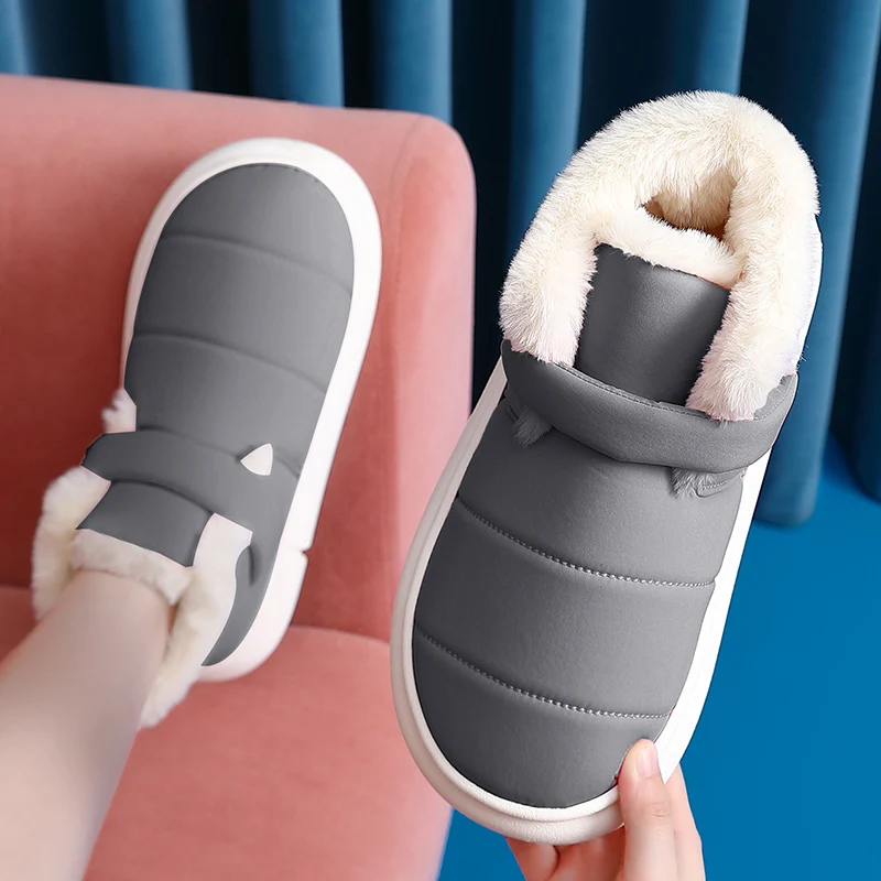 Мягкие женские зимние мужские ботинки пуховые теплые плюшевые ботильоны толстые