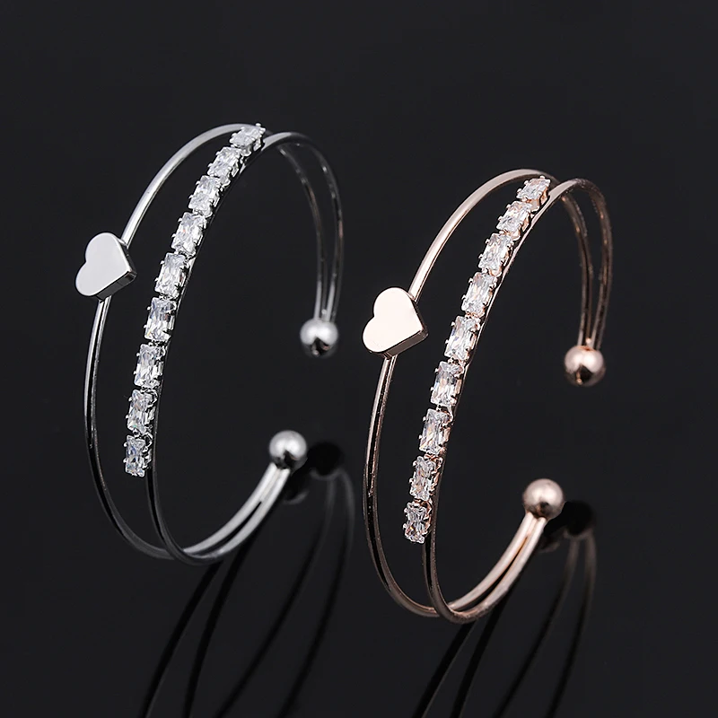 Модный бренд CZ циркония браслеты-манжеты BanglesJewelry для женщин мужчин розовое золото цвет Любовь цветок Открытый браслет подарок на день Святого Валентина