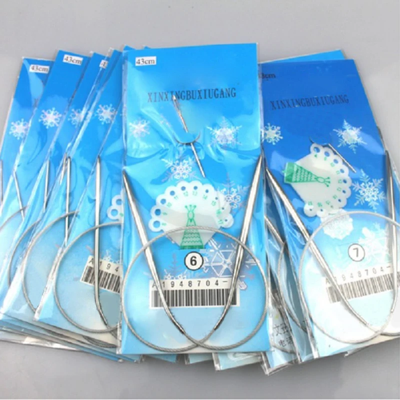 11 Sizes 43cm Durable Silver Crochet Knitting Needle Tool Set Stainless Steel Circular Sewing Needles | Дом и сад