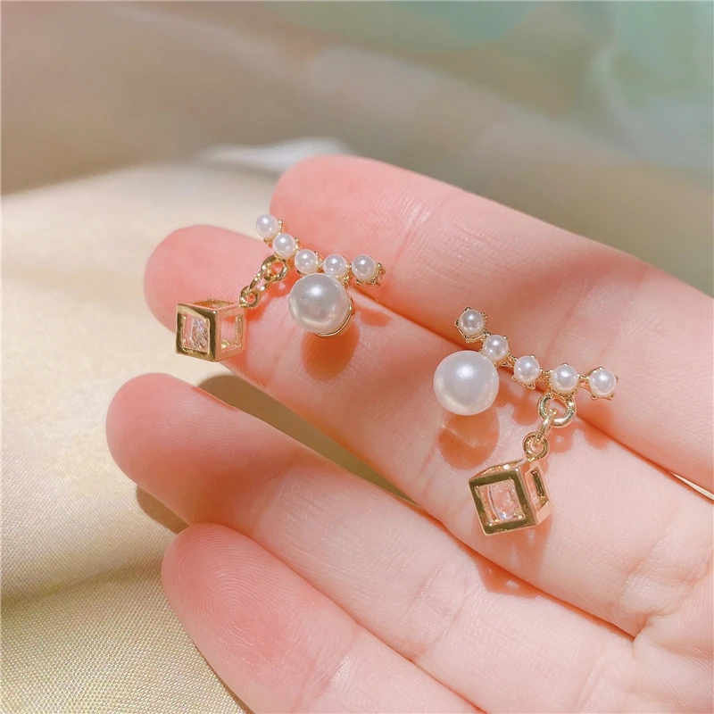 

YIDALU New Temperament Pearl Zircon Earings For Woman 14k real Gold Shine Zircon Delicate Gifts for girls Nice Design Earrings