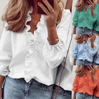 womens fashion tops long sleeve ruffle t shirt solid color v neck casual ladies blouse size xs 5xl