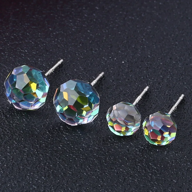 Модные Серебристые цветные серьги гвоздики с цирконием сверкающие маленькие