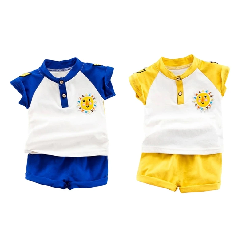 Летняя рубашка с воротником Мандарин для маленьких мальчиков Цвет желтый синий