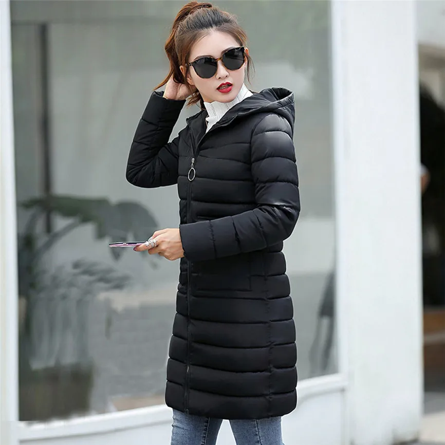 Женская парка с капюшоном теплая длинная облегающая куртка хлопковой подкладкой
