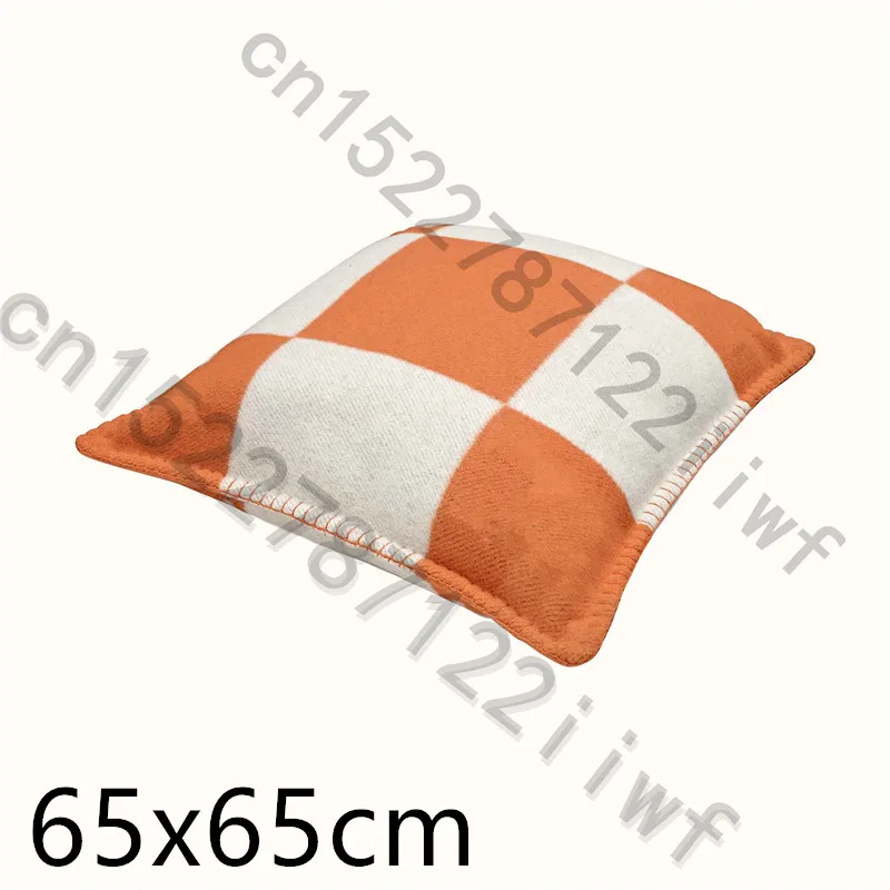H Pillow 65cm Orange Новое кашемировое Клетчатое одеяло, вязанное крючком, мягкий шерстяной шарф, шаль, портативный теплый диван, кровать, флисовое вязаное розовое одеяло, наволочка - Цвет: H Pillow 65cm Orange