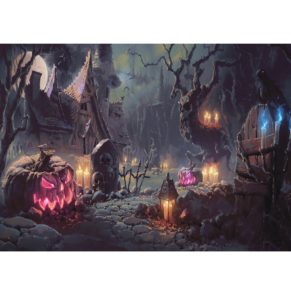 Фон для студийной фотосъемки с изображением леса старых деревьев Хэллоуин Ретро