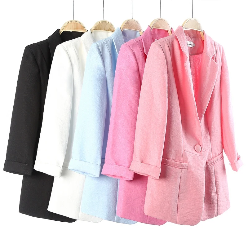 Office Lady Blazers and Jackets Notched Slim Casual Fashion Short Blazer Women Plus Size Thin Linen Spring Summer Mujer | Женская одежда