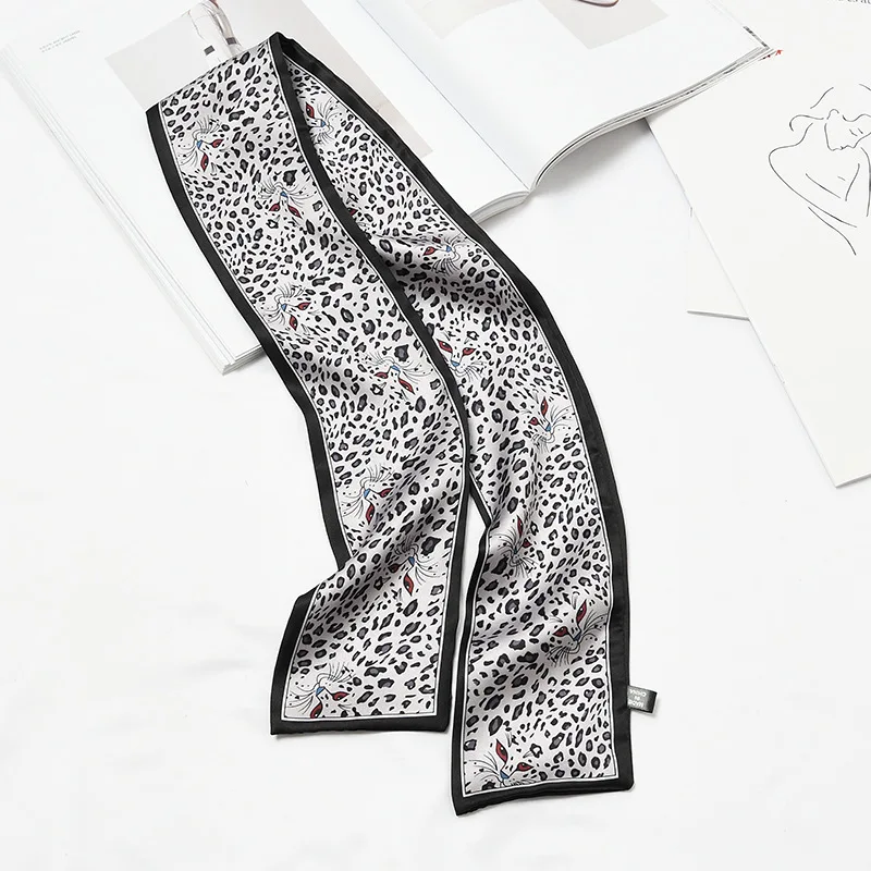 Модный шарф для женщин элегантный шелковый длинный с принтом животных повязка